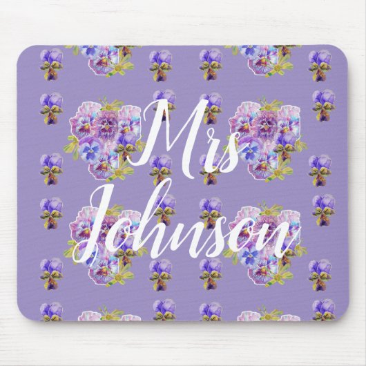 Lila Lehrer Name floraler Computer-Mauspad Mousepad (Vorne)