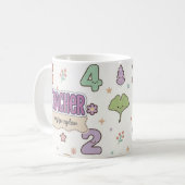 Lila Lehrer-Schul-Nummern-Muster Kaffeetasse (Vorderseite Links)