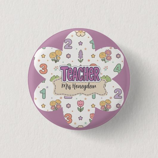 Lila Lehrer Schul Zahlen Muster  Button (Vorderseite)