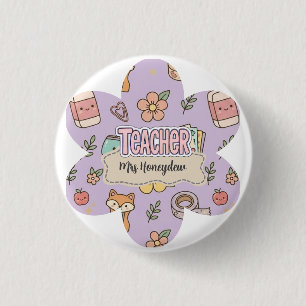 Lila Lehrer Schulbedarf Muster  Button