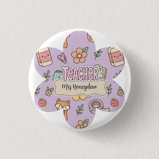 Lila Lehrer Schulbedarf Muster Button (Vorderseite)