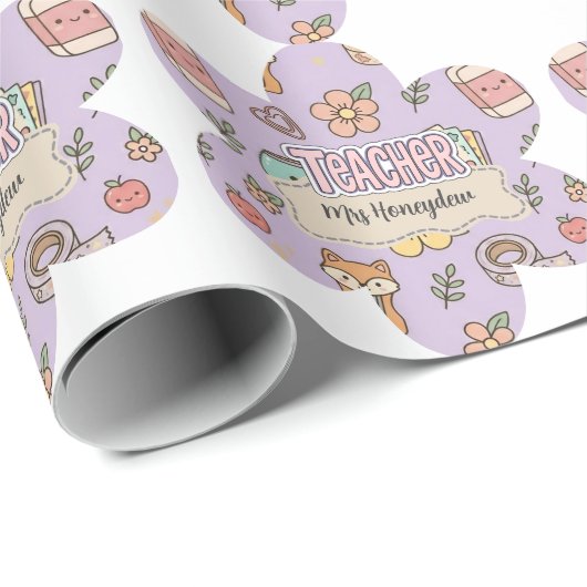 Lila Lehrer Schulbedarf Muster Geschenkpapier (Rolleneckpunkt)