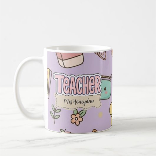 Lila Lehrer Schulbedarf Muster Kaffeetasse (Links)