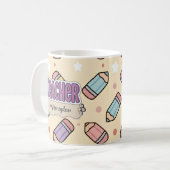 Lila Lehrer Schule Bleistifte Muster  Kaffeetasse (Vorderseite Links)