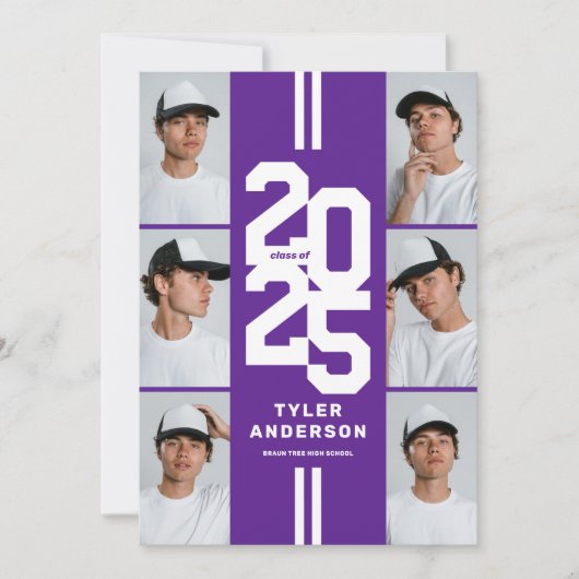 Lila Leichtathletik-Fotocollage-Party Einladung (Vorderseite)