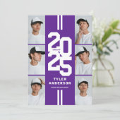 Lila Leichtathletik-Fotocollage-Party Einladung (Stehend Vorderseite)