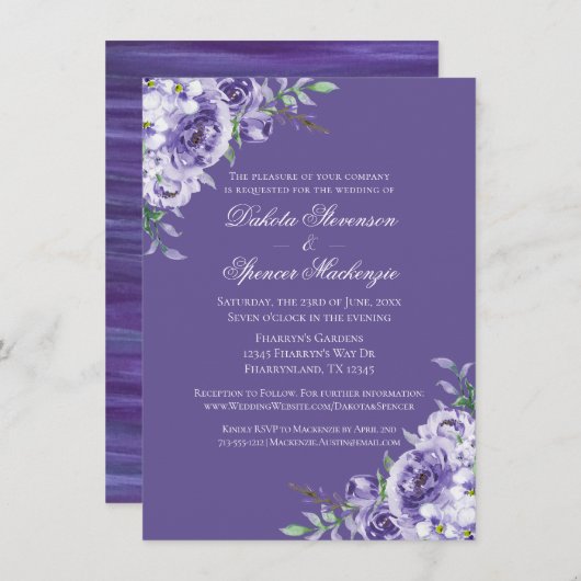 Lila Leidenschaft | Violet Lavendel Plum Brushstro Einladung (Vorne/Hinten)
