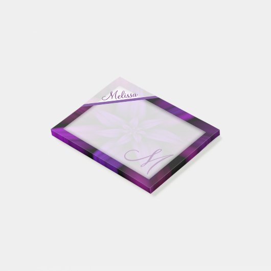 Lila Leidenschafts-Blumenmonogramm Post-it Klebezettel (angewinkelt)