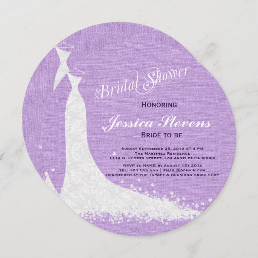 Lila Leinen und weiße Spitzen-Hochzeitskleid 2 Einladung (Vorne/Hinten)