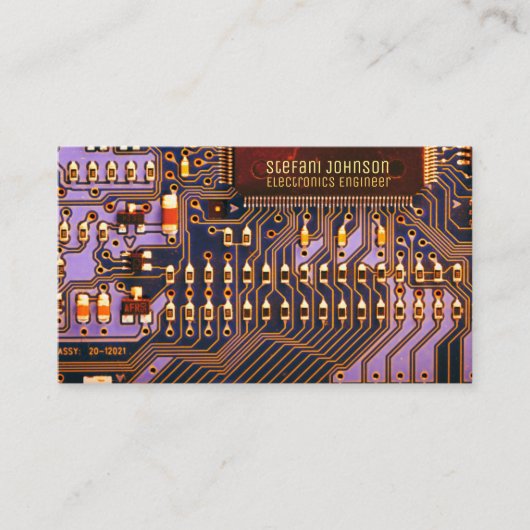 Lila Leiterplatten, Technik Visitenkarte (Vorderseite)