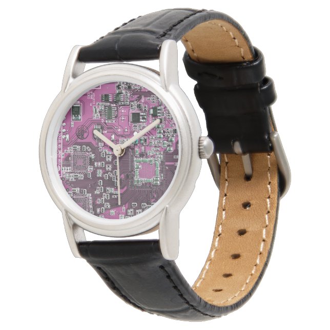 Lila Leiterplattenplatine Armbanduhr (Schrägansicht)