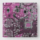 Lila Leiterplattenplatine Quadratische Wanduhr (Vorderseite)