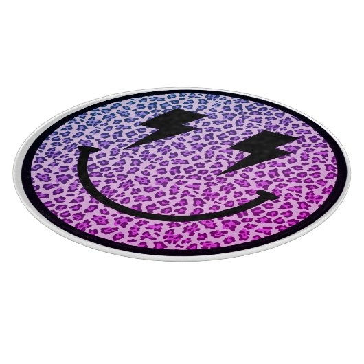 Lila Leopard Blitz Bolt Eyes Lächeln Schneidebrett (Ecke)