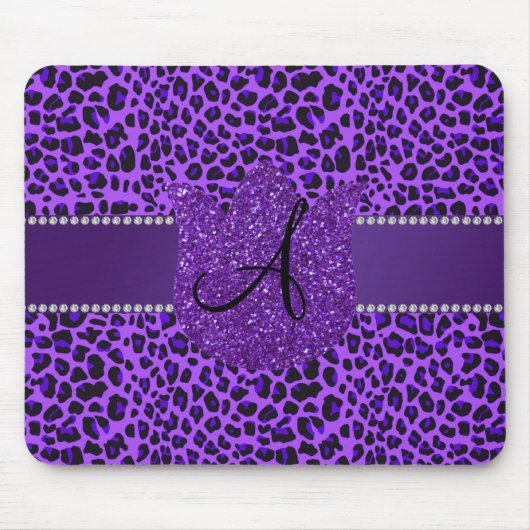 Lila Leopard des Monogramms Mousepad (Vorne)