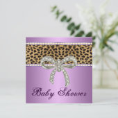 Lila Leopard Diamond Bow Kinderdusche Einladung (Stehend Vorderseite)