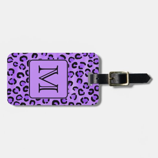 Lila Leopard-Druck-Gewohnheits-Monogramm Gepäckanhänger (Vorderseite horizontal)
