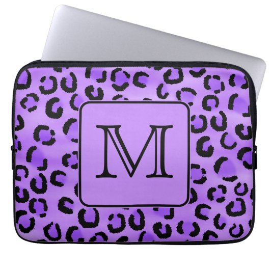 Lila Leopard-Druck-Gewohnheits-Monogramm Laptopschutzhülle (Vorderseite)