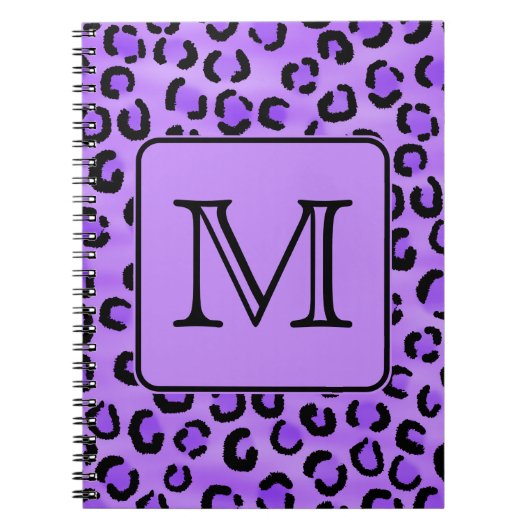 Lila Leopard-Druck-Gewohnheits-Monogramm Notizblock (Vorderseite)