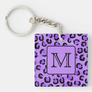 Lila Leopard-Druck-Gewohnheits-Monogramm Schlüsselanhänger