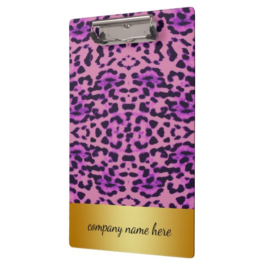Lila Leopard-Druck mit Gold-Abzeichen Klemmbrett (Links)