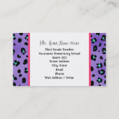 Lila Leopard-Druck-Rosaschoolhouse-Lehrer Visitenkarte (Rückseite)