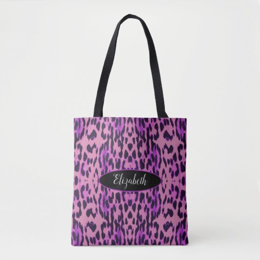 Lila Leopard-Druckmuster Monogramm Tasche (Vorderseite)