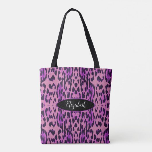 Lila Leopard-Druckmuster Monogramm Tasche (Rückseite)