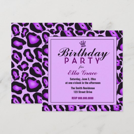 Lila Leopard-Einladung Einladung (Vorne/Hinten)