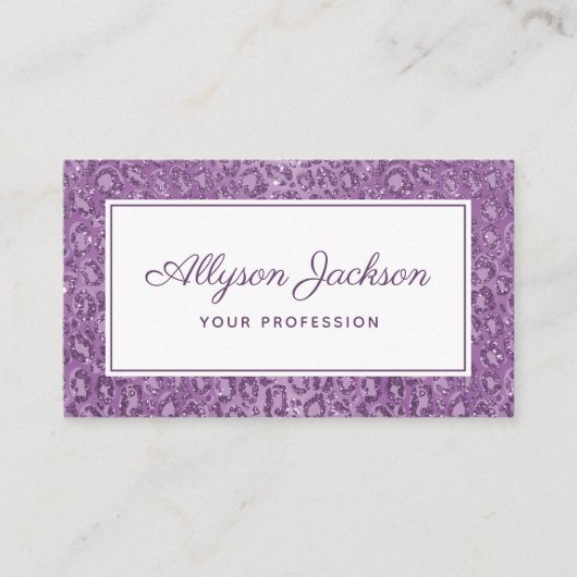 Lila Leopard Glitzer Business Card Visitenkarte (Vorderseite)