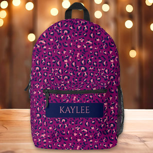 Lila Leopard-Individuelle Name Bedruckter Rucksack
