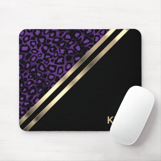 Lila Leopard - Monogramm Mousepad (Mit Mouse)