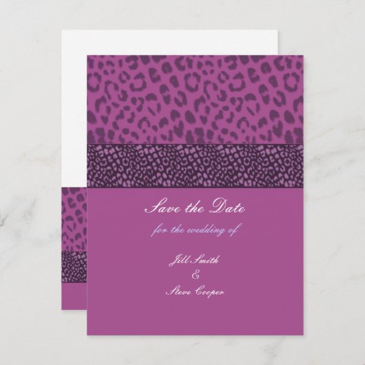 Lila Leopard Muster Save the Date (Vorne/Hinten)