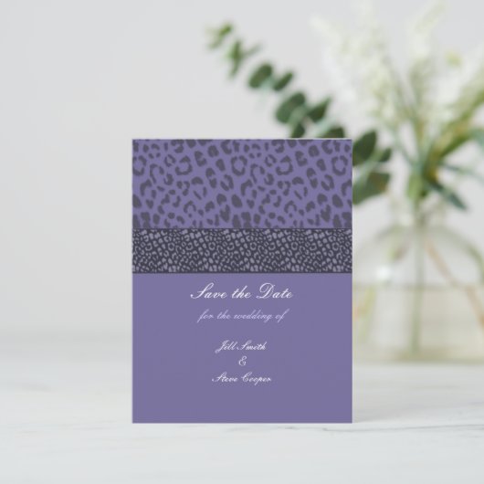 Lila Leopard Muster Save the Date (Stehend Vorderseite)
