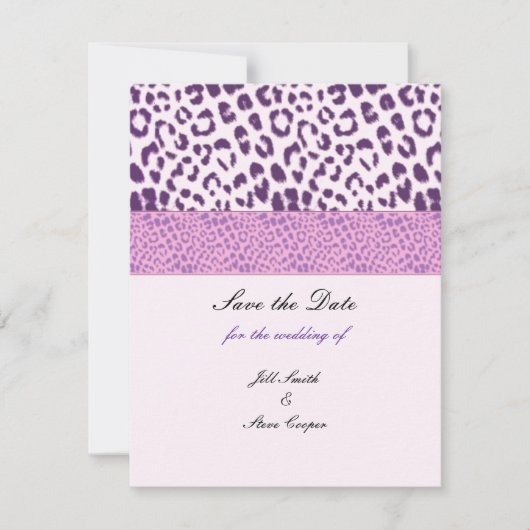 Lila Leopard Muster Save the Date (Vorderseite)