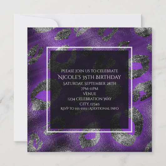 Lila Leopard-Party Einladung (Vorderseite)