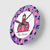 Lila Leopard-Personalisierte Uhr für Lehrer (Winkel)