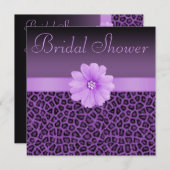 Lila Leopard Print & Bling Blume Brautparty Einladung (Vorne/Hinten)