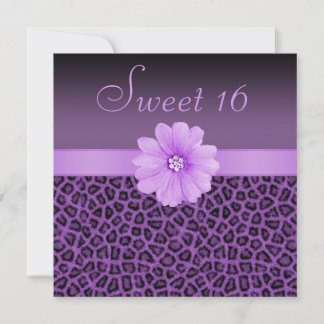 Lila Leopard Print & Bling Blume Sweet 16 Einladung