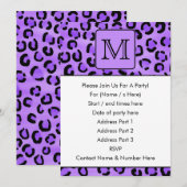 Lila Leopard Print Custom Monogram. Einladung (Vorne/Hinten)