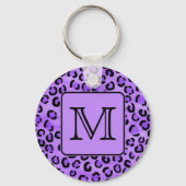 Lila Leopard Print Custom Monogram. Schlüsselanhänger (Vorderseite)
