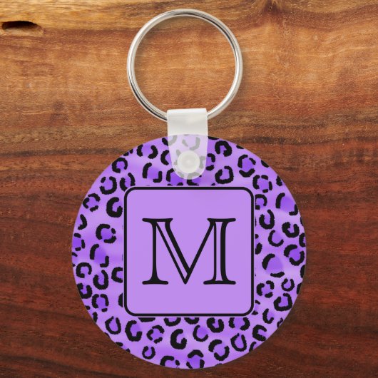Lila Leopard Print Custom Monogram. Schlüsselanhänger (Vorderseite)