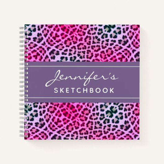 Lila Leopard Print Monogram Artist Sketchbook Notizblock (Vorderseite)