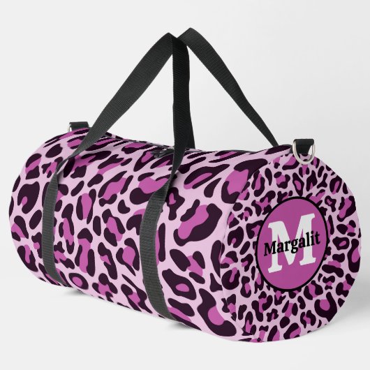 Lila Leopard-Print Monogram Große Duffel-Tasche Duffle Bag (Linke Ecke)