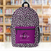 Lila Leopard Print Monogram Name Back to School Bedruckter Rucksack