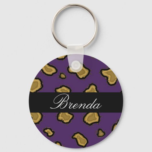 Lila Leopard Print Personalisiert Key Chain Schlüsselanhänger (Vorderseite)