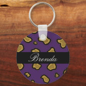 Lila Leopard Print Personalisiert Key Chain Schlüsselanhänger (Vorderseite)