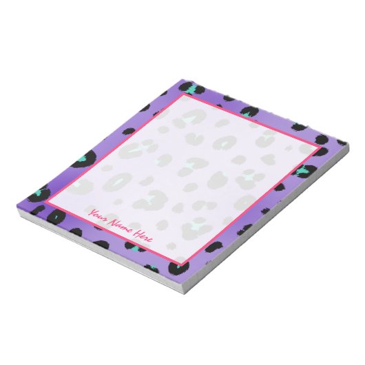 Lila Leopard Print Personalisiert Notepad Notizblock (Rotiert)