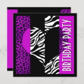 Lila Leopard-Schwarz-Weiß-Zebra Einladung (Vorne/Hinten)