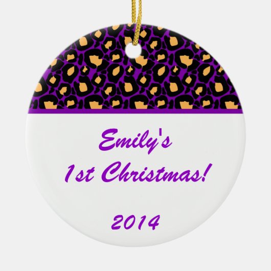Lila Leopard Spot Personalisierter Name Ornament (Vorne)