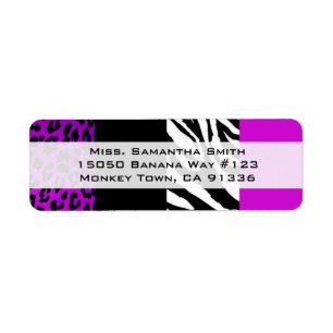 Lila Leopard-u. Zebra-Tierdruck-Rücksendeadresse